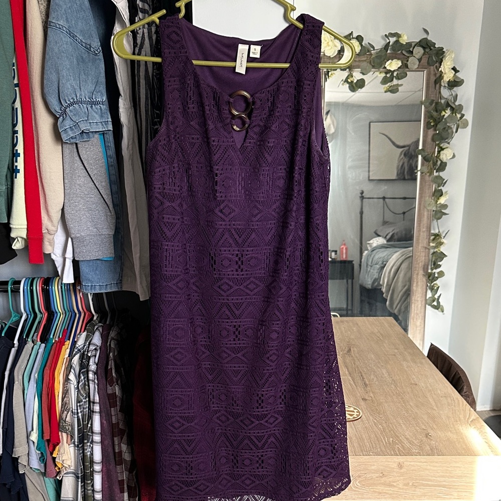 Tacera Purple Lace Midi Dress with Decorative Rings